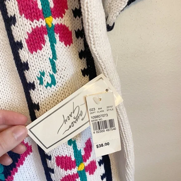 Vintage Lauren Grey Knit Floral Colorful Short Sleeve Sweater NWT Oversized Sz M - Picture 4 of 7
